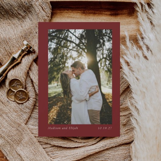 ワイルドフラワー秋フローラブルガンディ結婚フォト 招待状