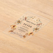 ワイルドフラワー秋フローラ結婚アーチ アクリル招待状 (レイダウン)