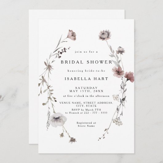 ワイルドフラワー秋リースブライダルシャワー招待 招待状 (正面/裏面)