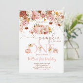 ワイルドフラワー秋素朴フローラカボチャ1st誕生日 招待状 (スタンド正面)