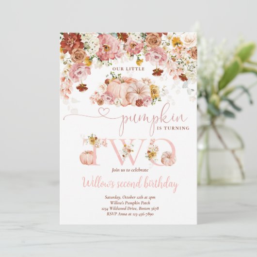 ワイルドフラワー秋素朴フローラカボチャ2nd誕生日 招待状 (スタンド正面)