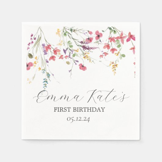 ワイルドフラワー紙ナプキンモダン、ナプキン スタンダードカクテルナプキン (正面)