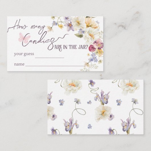 ワイルドフラワー素朴な紫色の赤ちゃんシャワー推測ゲーム エンクロージャーカード (正面/裏面)