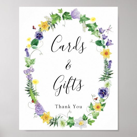 ワイルドフラワー素朴のウェディングカードギフトサイン ポスター (正面)