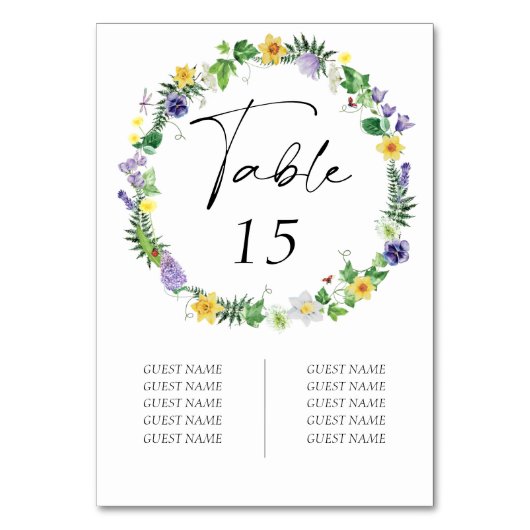 ワイルドフラワー素朴のゲスト名結婚ズ テーブルナンバー (正面)