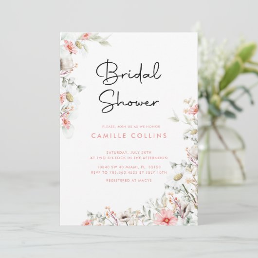 ワイルドフラワー素朴のブライダルシャワーへの招待 招待状 (スタンド正面)