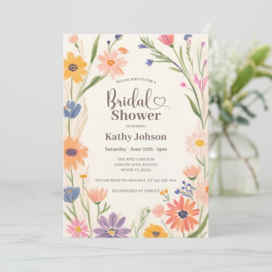 ワイルドフラワー素朴のブライダルシャワーへの招待 招待状 (スタンド正面)