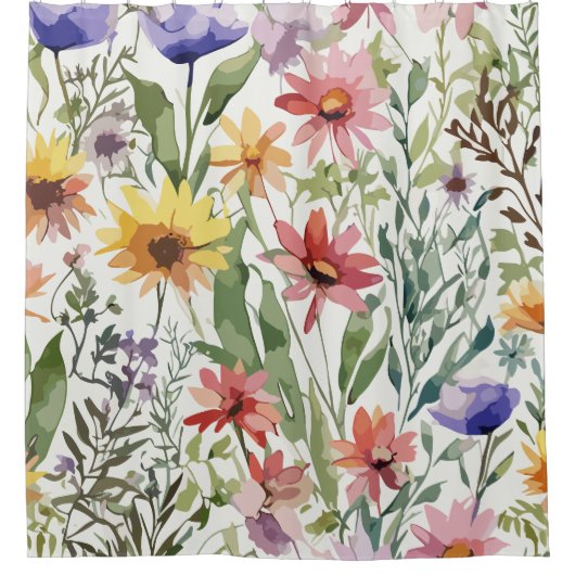 ワイルドフラワー素朴の水の色をテーマにした シャワーカーテン (正面)