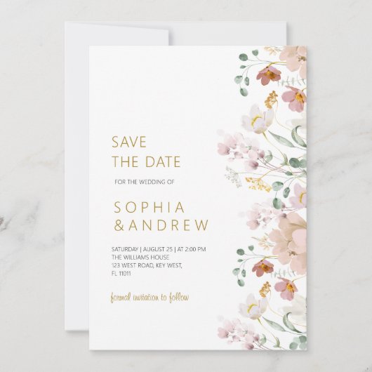 ワイルドフラワー素朴の結婚式の日付を保存 招待状 (正面)