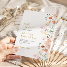 ワイルドフラワー素朴の結婚式の日付を保存 招待状