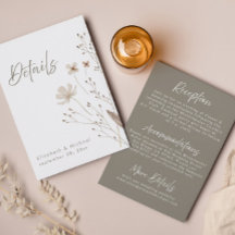 ワイルドフラワー素朴の結婚詳細のエンクロージャカード