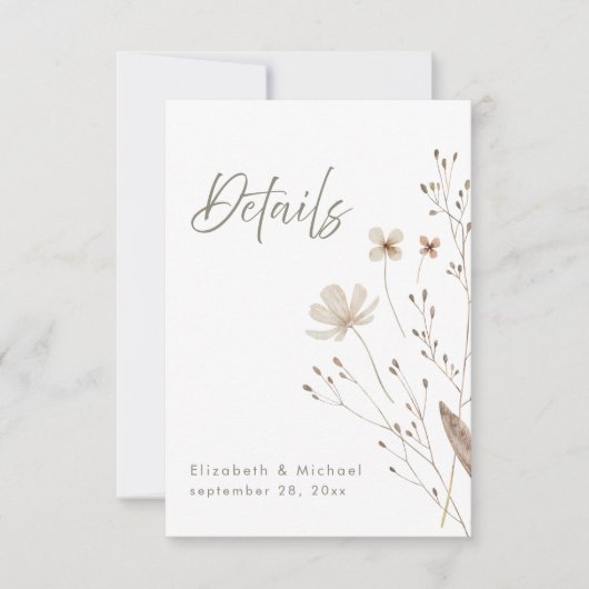 ワイルドフラワー素朴の結婚詳細のエンクロージャカード 招待状 (正面)