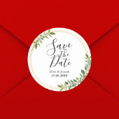 ワイルドフラワー素朴の緑の結婚式の日付を保存 ラウンドシール