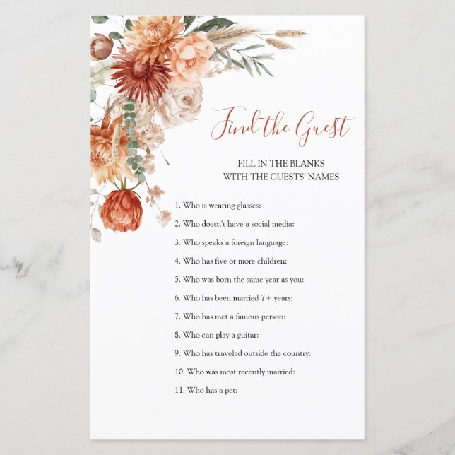 ワイルドフラワー素朴の赤ちゃんシャワーがゲストゲームを見つける (正面)