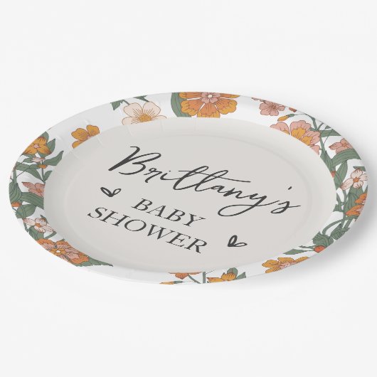 ワイルドフラワー素朴の赤男女兼用ちゃんシャワー ペーパープレート (アングル)