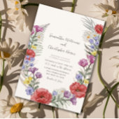 ワイルドフラワー素朴アイボリーベージュ結婚ズ 招待状