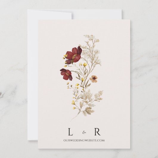 ワイルドフラワー素朴ウォーターのカラー結婚式招待状 招待状 (裏面)