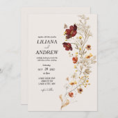 ワイルドフラワー素朴ウォーターのカラー結婚式招待状 招待状 (正面/裏面)
