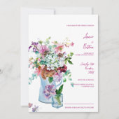 ワイルドフラワー素朴ウォーターの色のフローラ結婚の 招待状 (正面)