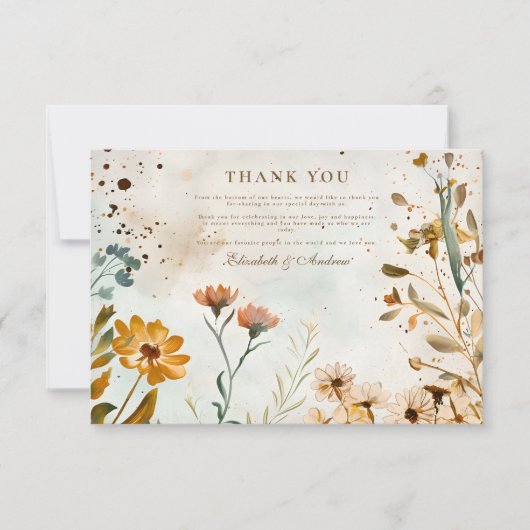 ワイルドフラワー素朴ウォーターの色結婚の サンキューカード (正面)