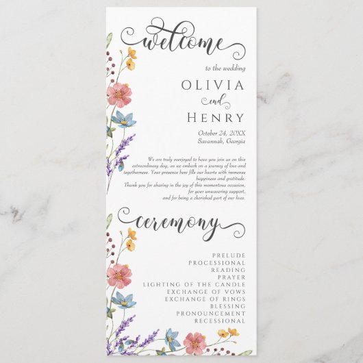 ワイルドフラワー素朴エレガント庭園の結婚式プログラム プログラム (正面)