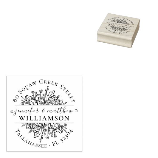 ワイルドフラワー素朴カップル結婚した差出人住所 ラバースタンプ (押印)