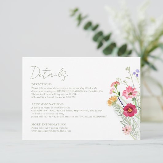ワイルドフラワー素朴カントリーフローラ庭園の結婚式 エンクロージャーカード (スタンド正面)