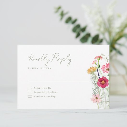 ワイルドフラワー素朴カントリーフローラ庭園の結婚式 出欠カード (スタンド正面)
