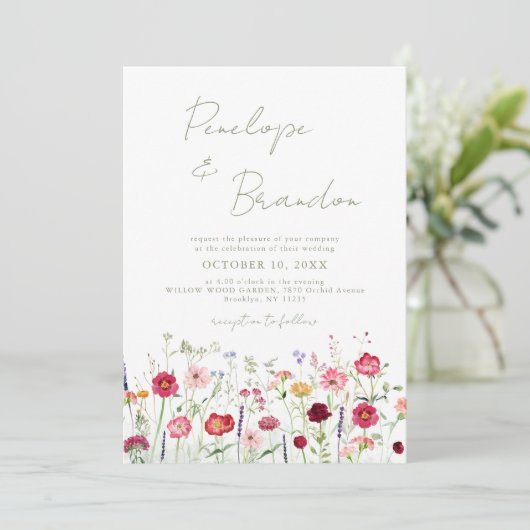 ワイルドフラワー素朴カントリーフローラ庭園の結婚式 招待状 (スタンド正面)