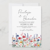 ワイルドフラワー素朴カントリーBohoシックなフォトズ結婚ーズ 招待状 (正面)