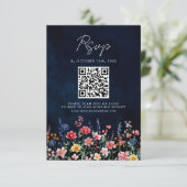 ワイルドフラワー素朴カントリーBohoフローラネイビーQRコード 出欠カード (スタンド正面)