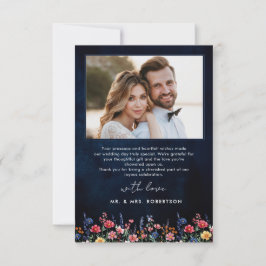 ワイルドフラワー素朴カントリーBoho Navyの結婚写真 サンキューカード