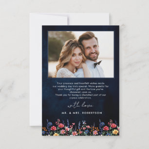 ワイルドフラワー素朴カントリーBoho Navyの結婚写真 サンキューカード