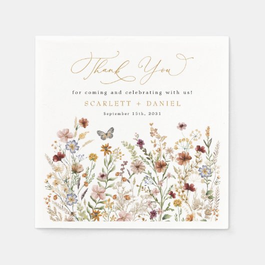 ワイルドフラワー素朴ガーデンフローラ結婚の感謝 スタンダードカクテルナプキン (正面)