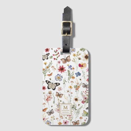 ワイルドフラワー素朴ガーデンヴィンテージ蝶 ラゲッジタグ (正面縦)
