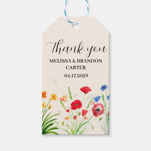 ワイルドフラワー素朴ガーデン春ウォーターカラー結婚ズ ギフトタグ (正面)
