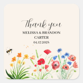 ワイルドフラワー素朴ガーデン春ウォーターカラー結婚ズ スクエアシール