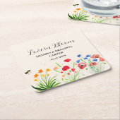 ワイルドフラワー素朴ガーデン春ウォーターカラー結婚ズ スクエアペーパーコースター (アングル)