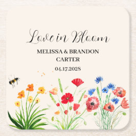 ワイルドフラワー素朴ガーデン春ウォーターカラー結婚ズ スクエアペーパーコースター