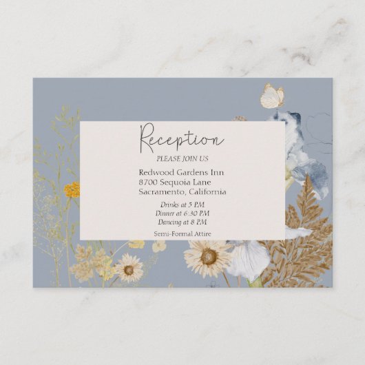 ワイルドフラワー素朴グモノグラムダスティブルー披露宴 エンクロージャーカード (正面)