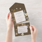 ワイルドフラワー素朴グモノグラムライトブラウンNoディナー オールインワン招待状 (貼ってはがせる)