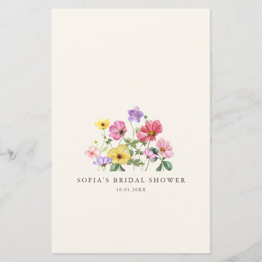 ワイルドフラワー素朴シックフローラブライダルシャワービンゴ (裏面)