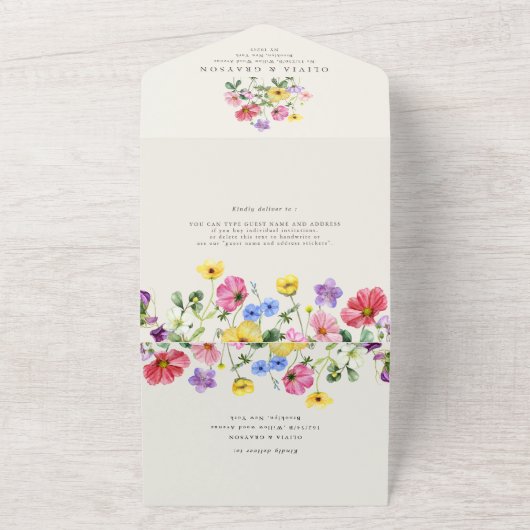 ワイルドフラワー素朴シックフローラボホカントリーウェディング オールインワン招待状 (外側)