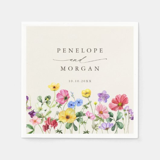 ワイルドフラワー素朴シックフローラボホカントリーウェディング スタンダードカクテルナプキン (正面)