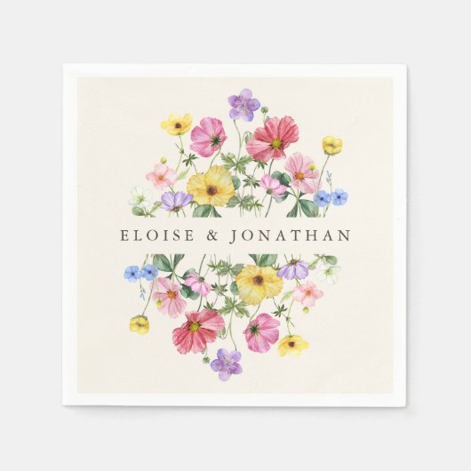 ワイルドフラワー素朴シックフローラボホカントリーウェディング スタンダードカクテルナプキン (正面)