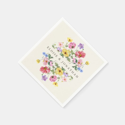 ワイルドフラワー素朴シックフローラボホカントリーウェディング スタンダードカクテルナプキン (角)
