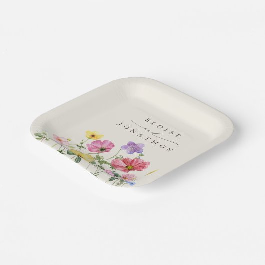 ワイルドフラワー素朴シックフローラボホカントリーウェディング ペーパープレート (傾斜あり)