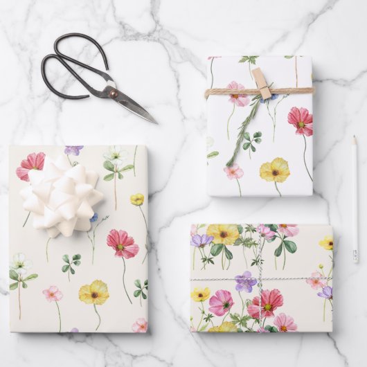 ワイルドフラワー素朴シックフローラボホカントリーウェディング ラッピングペーパーシート (正面)