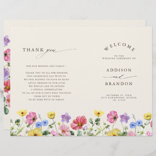 ワイルドフラワー素朴シックフローラボホ結婚式 プログラム (正面/裏面)