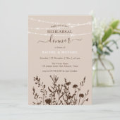ワイルドフラワー素朴ストリングライトリハーサルディナー 招待状 (スタンド正面)